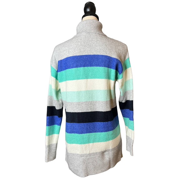 Talbots Hi-Lo Turtleneck Sweater in Gray Blue Green Stripes Size Medium Petite - Picture 3 of 5